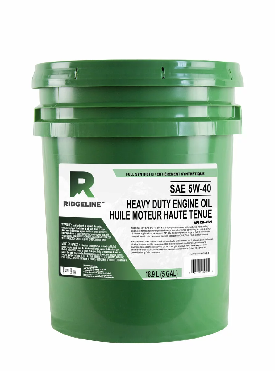 Green bucket of heavy duty engine oil sold by Tropic Oil Premium Fuels in Florida.